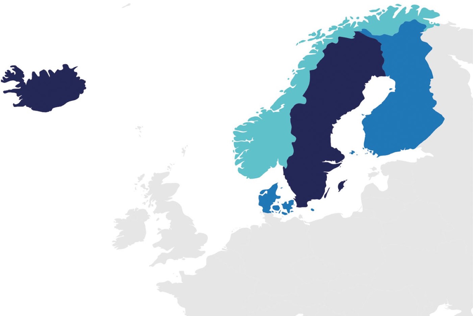 Map of the Nordic countries: Iceland, Norway, Sweden, Finland and Denmark